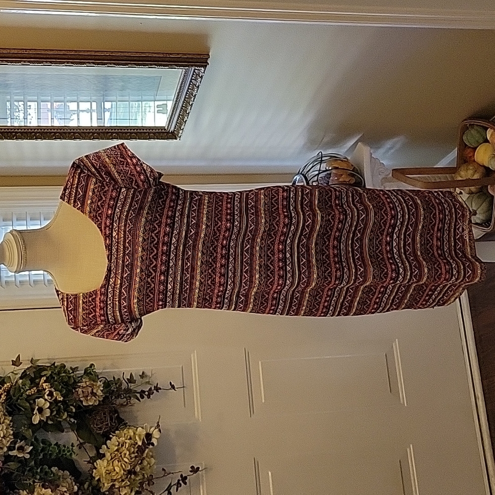 Cato cap sleeve fully lined dress Round neck Pullover orange black green M EUC …